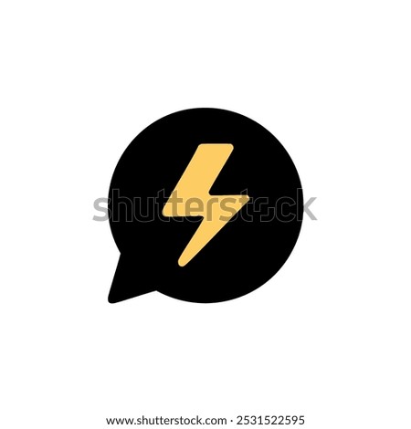 Speech bubble with lightning icon. Flat design style.