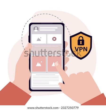 Virtual private network service. Unblocked internet on cellphone. VPN app to protect personal data and web surfing. Secure connection, data encryption helps to use social networks and prohibited apps.