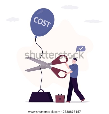 Business efficiency. Reduce costs involved. Businessman uses scissors and cut unnecessary costs. Cut or eliminate factors that can increase costs that must be incurred. flat vector illustration