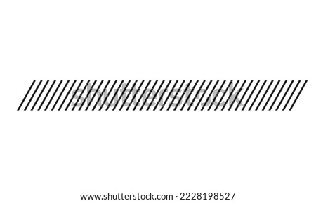 Slash line. Border with diagonal lines. Angle of tilt stripes. Black pattern of footer isolated on white background. Vector.