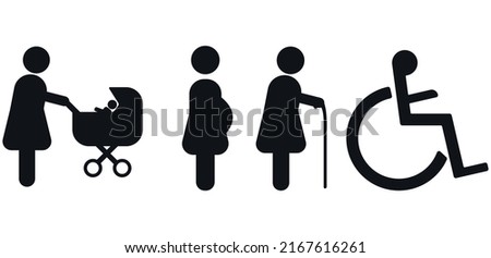 Elderly, stroller, disabled, pregnant vector design set.
prominence in the public domain.