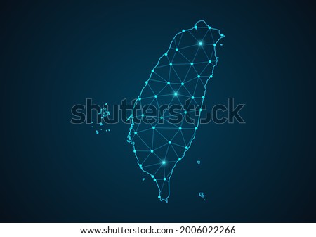 Taiwan map Abstract mash line and point scales on dark background. Wire Frame 3D mesh polygonal network line. Network line, design sphere, dot and structure vector.
