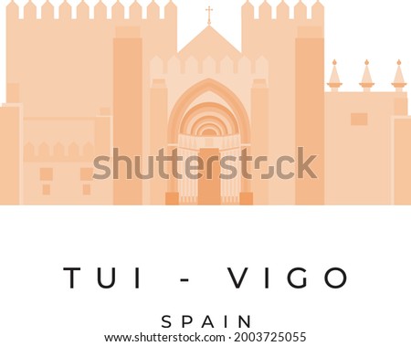 Flat Vector Illustration of the Church en Tui, Vigo, Spain