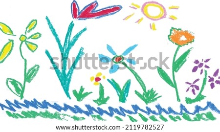 cildren's draw set flowers that are blooming, vector kids hand drawing flower, ilustrator image flower tshirt wix
