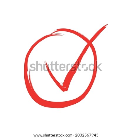 Grunge red check mark in hand drawn circle area vector