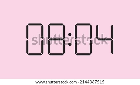 Digital clock close up displaying 8:04 o'clock, am or pm, simple flat black icon vector eps 10