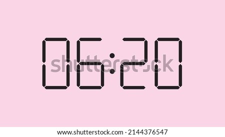 Digital clock close up displaying 6:20 o'clock, am or pm, simple flat black icon vector eps 10