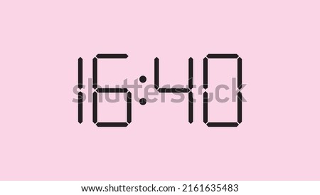 Digital clock close up displaying 16:40 o'clock, simple flat black icon vector eps 10