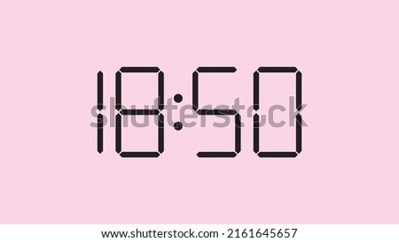Digital clock close up displaying 18:50 o'clock, simple flat black icon vector eps 10