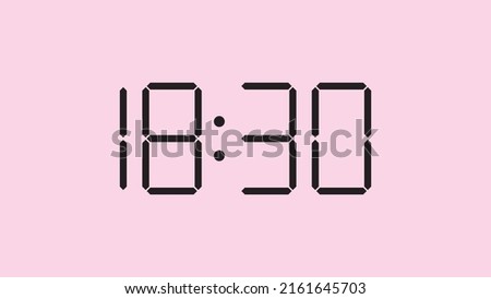 Digital clock close up displaying 18:30 o'clock, simple flat black icon vector eps 10