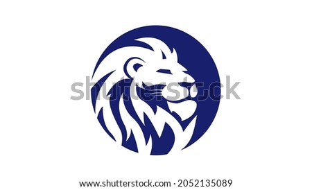 Lion head logo with blue circle vector illustration