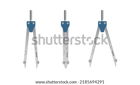 Set of Drawing compasses for draftsmanship, Geometric measuring tool, drawing of circles and roundings for draftsmen. Vector illustration