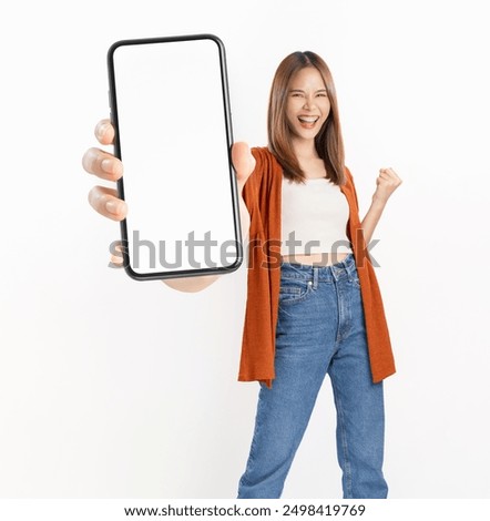 Similar – Image, Stock Photo Asian woman with smartphone making up lips in cafe