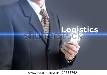 Business man in a gesture Phone messages logistics. Can be used for your ad.