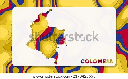 Colombia Map with Paper Cut Waves Background Shape perfect for Greeting Card, Desktop Wallpaper, and Banner