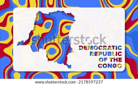 Democratic Republic of the Congo Map with Paper Cut Waves Background Shape perfect for Greeting Card, Desktop Wallpaper, and Banner