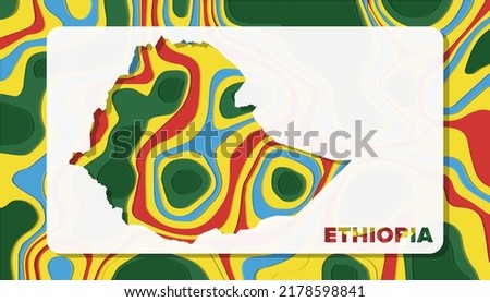 Ethiopia Map with Paper Cut Waves Background Shape perfect for Greeting Card, Desktop Wallpaper, and Banner