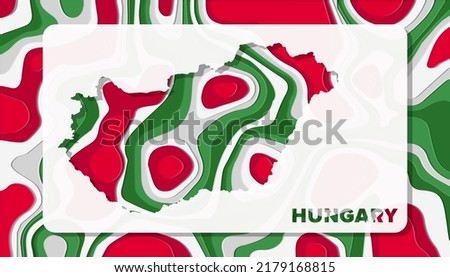 Hungary Map with Paper Cut Waves Background Shape perfect for Greeting Card, Desktop Wallpaper, and Banner