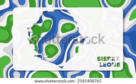 Sierra Leone Map with Paper Cut Waves Background Shape perfect for Greeting Card, Desktop Wallpaper, and Banner