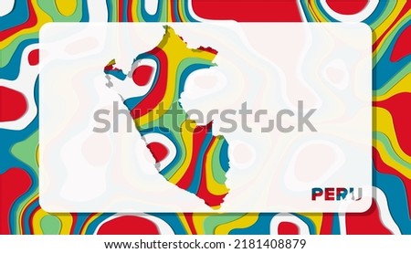 Peru Map with Paper Cut Waves Background Shape perfect for Greeting Card, Desktop Wallpaper, and Banner