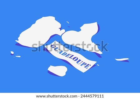 Paper Curl Stylized of Guadeloupe Map with Shadow isolated on Blue Background.