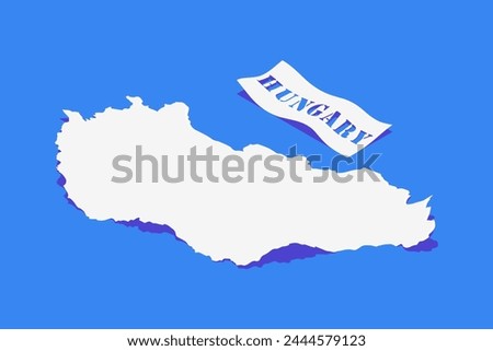 Paper Curl Stylized of Hungary Map with Shadow isolated on Blue Background.