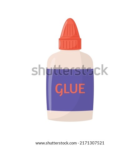 Bottle of white glue with orange top isolated on white background. Flat vector illustration