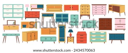 Set of trendy chest of drawers in scandinavian style. Modern furniture.