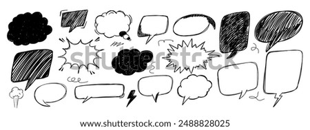 Set of scribble comic sound speech effect bubbles set. Pen paint element