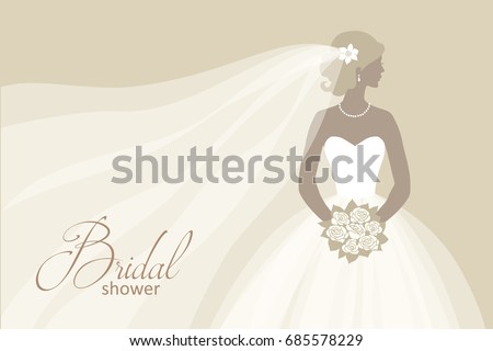 
Bride in a wedding dress, holding a bouquet, vector illustration for design: invitation, greeting card, template for the bride show.