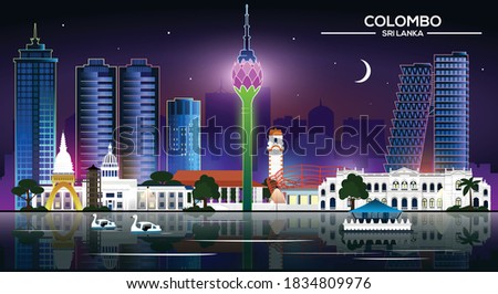 Colombo Night, Sri Lanka - Vector Illustration