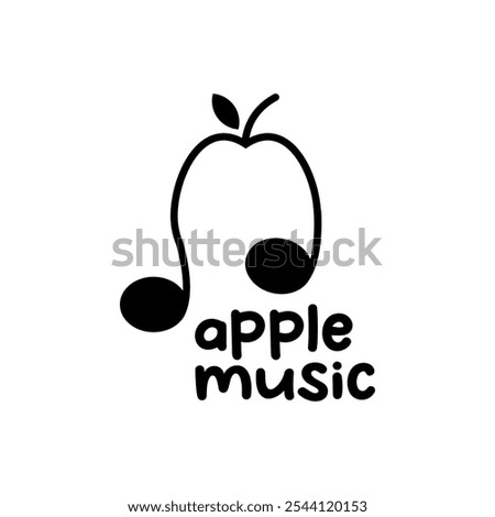 Apple fruit line style music logo design. Illustration of line art apple icon with a note music.