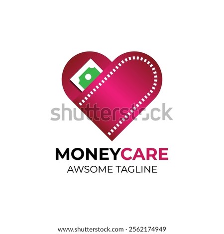 Money care logo with heart pocket template. Modern logo for banking, foundation, and financial business.