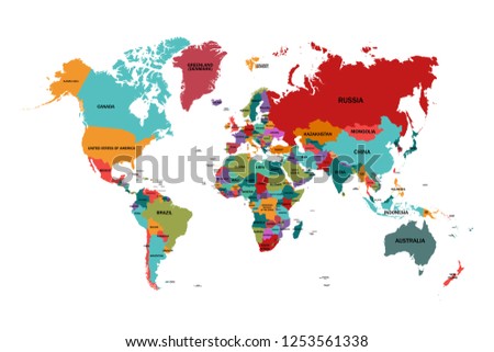 World map with country names.Vector illustration,