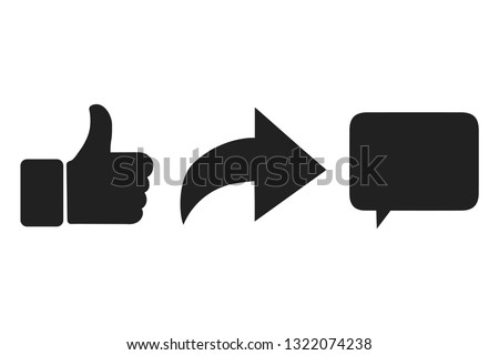 Thumbs up and heart icon with repost and comment icons on a white background. Eps10.