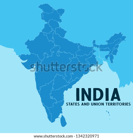 Illustration of detailed map of India, Asia with all states and country boundary.