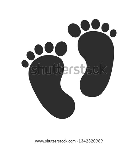 Child pair of footprint sign icon. Toddler barefoot symbol. Baby's first steps. Graphic design element. Flat child footprint symbol on white background. Vector.