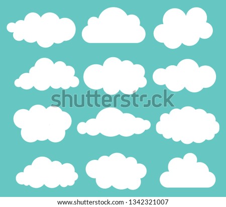 Set of shite sky, clouds. Cloud icon, cloud shape. Set of different clouds. Collection of cloud, shape, label, symbol. Graphic element vector. Vector design element for web and print.