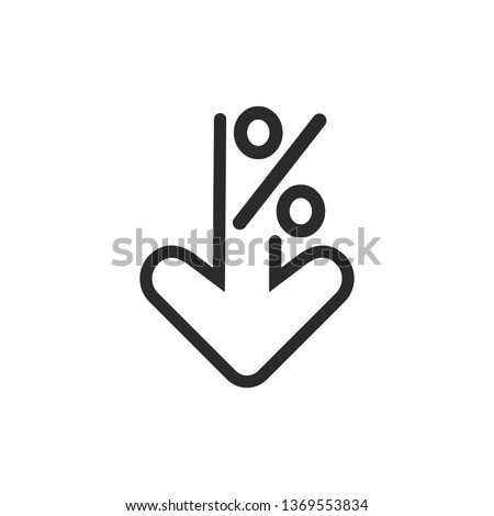Percent down line icon. Percentage, arrow, reduction. Banking concept. Can be used for topics like investment, interest rate, finance.