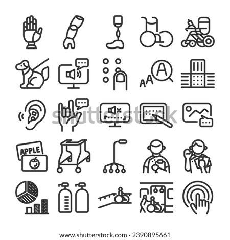Accessibility universal design barrier free icon set