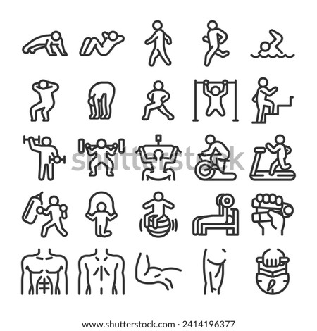 Muscle training fitness icon set