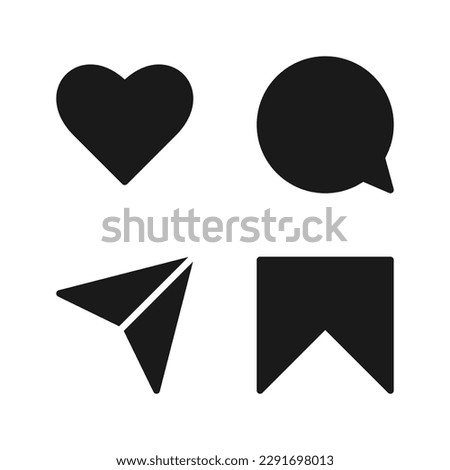 Minimalist social media icons, Like, comment, share and save icons. social media flat icon