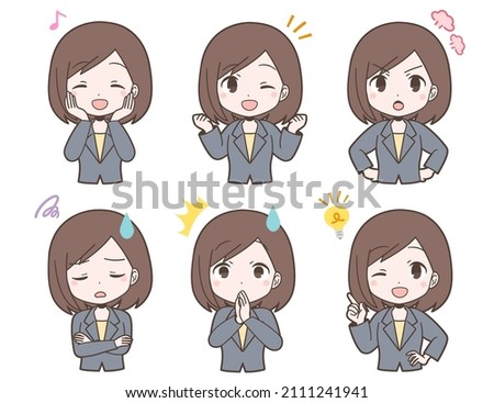 Facial expression set of young women in business suit