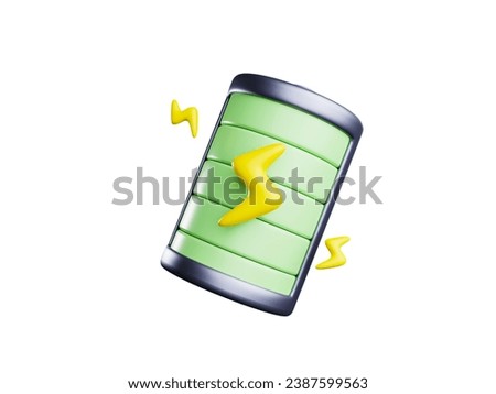 3D rendering An electric battery floating in mid-air has a yellow lightning icon floating on it.