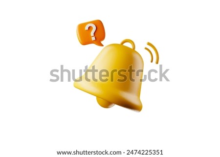 3D rendering, yellow bell vibrating due to a mystery notification orange question mark icon