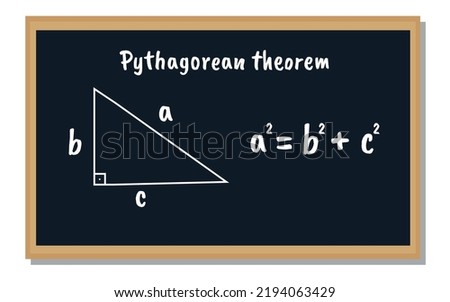 Vector illustration of a blackboard with a right triangle and the Pythagorean theorem, mathematical formula, exact sciences.