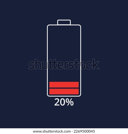 Mobile phone battery charging flat vector illustration, 20% charging bar vector illustration.