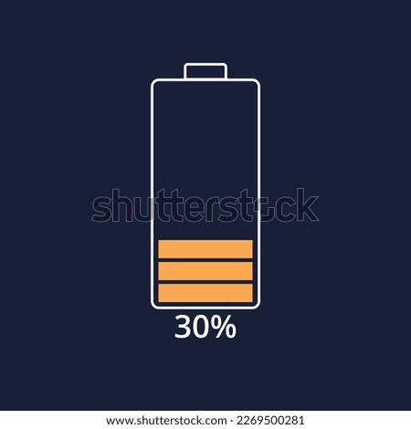 Mobile phone battery charging flat vector illustration, 30% charging bar vector illustration.