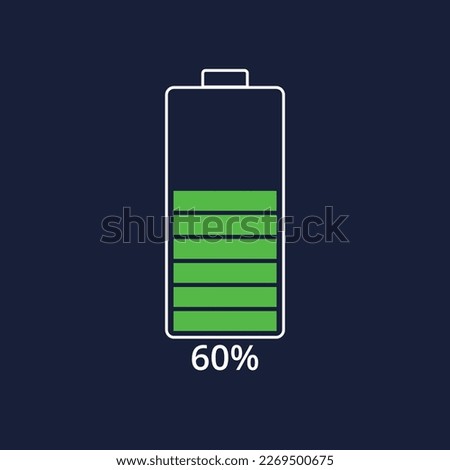 Mobile phone battery charging flat vector illustration, 60% charging bar vector illustration.