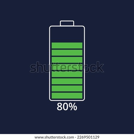 Mobile phone battery charging flat vector illustration, 80% charging bar vector illustration.